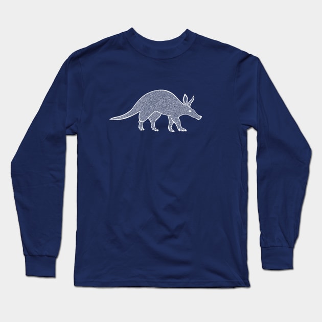 Aardvark Ink Art - cool detailed animal design - on dark blue Long Sleeve T-Shirt by Green Paladin